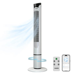 Tzumi 40 Smart Tower Fan, Blade-less Oscillating Standing Floor Fan with Remote, LED Display, and WiFi Function, White