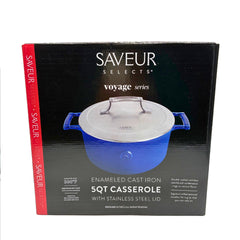 Cast Iron 5qt (25cm) casserole with Stainless Steel Lid	Cast Iron with enamel coating interior and exterior, s/s 304, double wall lid, satin finished. Classic Blue