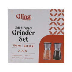 GLING Salt and Pepper Grinder Set (170 ml) - Refillable Sea Salt & Peppercorn Stainless Steel Shakers - Salt and Pepper Mill - 5.5 Inch