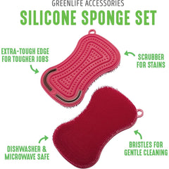 GreenLife Multipurpose Silicone Sponge and Scrubber - 2 Pack/Red/Bulk