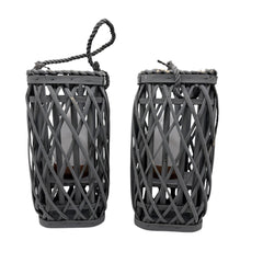 Barbara King S/2 12 SQ Wicker Lantern w/ Tiki Flame