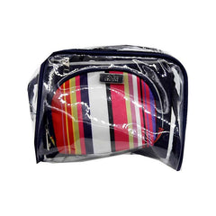 Jones NY -3-PC PVC AND MULTI COLOR STRIPE PRINT TRIO MIX COSMETIC BAG SET