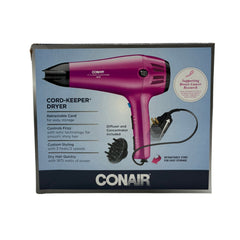 Conair ION 1875 W CORD REEL HAIRDRYER  PINK BCRF