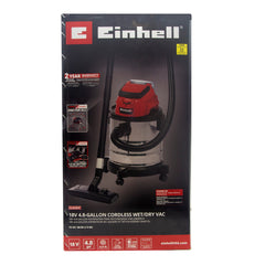 Einhell Cordless Wet/Dry Vacuum Cleaner Kit 3.0AH Power X Charger