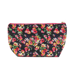 Jones NY -BLACK FLORAL PRINT LARGE RECTANGLE WEDGE COSMETIC BAG