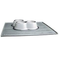 Pet Food Mat - Large- Grey Wood Grain