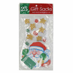 Cello Plastic Gift Bags 6 " X 10 " Santa  - 25 Count