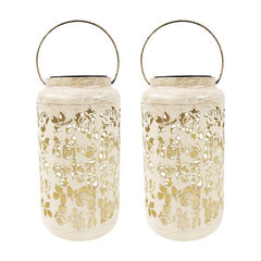MED-2PCK DECORATIVE OUTDOOR SLR LANTERN-WHT ONLY LED-ROSE-ANTIQUE WHITE