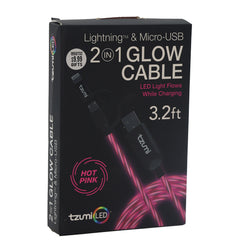 TZUMI LED 2 IN 1 GLOW CABLE 3FT PINK