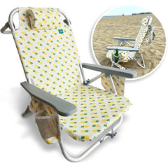 Bliss Folding Beach Chair, 5 Reclining Positions, Detachable Cooler Bag - Pineapple