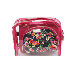 Jones NY -3-PC PVC AND BLACK FLORAL PRINT TRIO MIX COSMETIC BAG SET