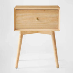 Silk & Snow - Mid-Century Modern Nightstand (Natural Rubberwood)