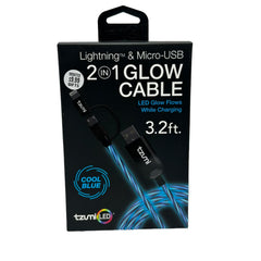 TZUMI LED 2 IN 1 GLOW CABLE 3FT BLUE