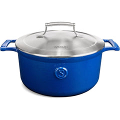 Cast Iron 5qt (25cm) casserole with Stainless Steel Lid	Cast Iron with enamel coating interior and exterior, s/s 304, double wall lid, satin finished. Classic Blue