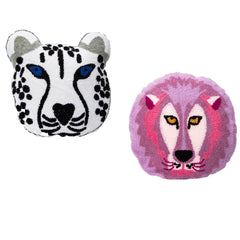 Room 2 Room 15in x 15in x 25in Pink Lion Pillow  10pcs UPC # 1922342338971-  15in x 15in x 25in White Leopard With Blue Eyes 10pcs UPC # 1922342338988