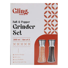 GLING Salt and Pepper Grinder Set (200 ml) - Refillable Sea Salt & Peppercorn Stainless Steel Shakers - Salt and Pepper Mill - 7.5 Inch