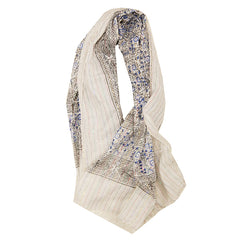 Light Weight Cotton Scarf - White w/Black & Blue