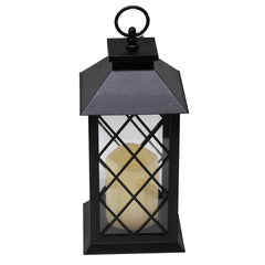 Indoor/Outdoor Black Lattice LED Lantern w/ 4-Hour Battery-Saving Timer 5.5"L x 5.5"W x 13.5"H