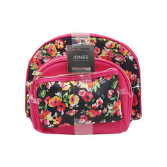 Jones NY -3-PC BLACK FLORAL PRINT AND FUCHSIA TRIO MIX COSMETIC BAG SET