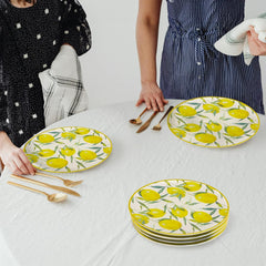 Relief - ⌀32cm/12.59in - Large Serving Round Plate - LEMONS - RELIEF Lemon Cote Stoneware Dishwasher & Microwave safe 6pc/set