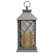 GRAY LANTERN ~ Dimensions: 5.5 x 13.5 LED lights, 2x AA Batteries (not included) 5 hour timer