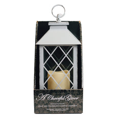 GRAY LANTERN ~ Dimensions: 5.5 x 13.5 LED lights, 2x AA Batteries (not included) 5 hour timer