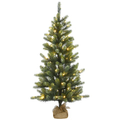 4.5' Feel Real® Trinity Spruce in Burlap Base w/ 100 LV Warm White LED Lights-UL/CUL