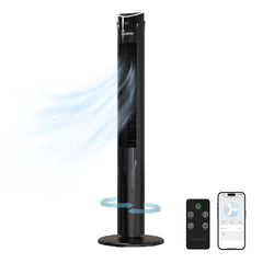 Tzumi 40 Smart Tower Fan, Blade-less Oscillating Standing Floor Fan with Remote, LED Display, and WiFi Function, Black