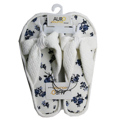 Auro White Padded Slippers with Blue Trim