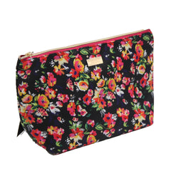 Jones NY -BLACK FLORAL PRINT LARGE RECTANGLE WEDGE COSMETIC BAG