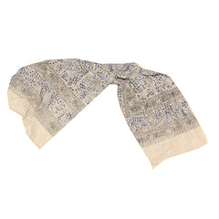 Light Weight Cotton Scarf - White w/Black & Blue