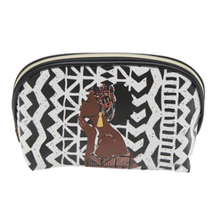 PATTERN PU SMALL DOME COSMETIC BAG WITH WOMAN GRAPHIC