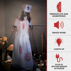 HAUNTED HILL FARM - 5.2-FT. ANIMATRONIC CONVULSING NURSE BY TEKKY