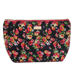 Jones NY -BLACK FLORAL PRINT LARGE RECTANGLE WEDGE COSMETIC BAG