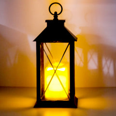 COPPER LANTERN ~ Dimensions: 5.5 x 13.5 LED lights, 2x AA Batteries (not included) 5 hour timer