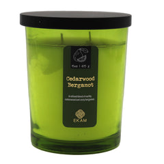 15 OZ Brad jar Cedar Wood Bergamot -2 Wick, Colored Glass, Metallic Bop Label