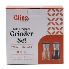 GLING Salt and Pepper Grinder Set (170 ml) - Refillable Sea Salt & Peppercorn Stainless Steel Shakers - Salt and Pepper Mill - 5.5 Inch