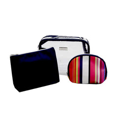 Jones NY -3-PC PVC AND MULTI COLOR STRIPE PRINT TRIO MIX COSMETIC BAG SET