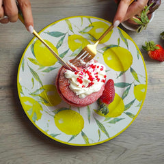 Relief - ⌀32cm/12.59in - Large Serving Round Plate - LEMONS - RELIEF Lemon Cote Stoneware Dishwasher & Microwave safe 6pc/set