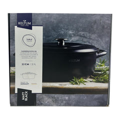Keltum 3QT Enameled Iron Dutch Oven with Lid - Black