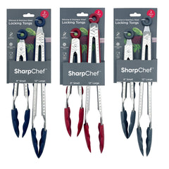 SharpChef 9" & 12" Silicone Food Tong - (8)Navy, (8)Red, (8)Grey 2pk