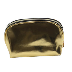 GOLD PU SMALL DOME COSMETIC BAG WITH WOMAN AND SUN GRAPHIC