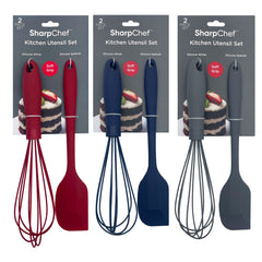 Sharp Chef Soft Grip Silicone Whisk & Spatula Set - (8)Red, (8)Navy, (8)Grey