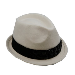 Hat Short Brim Fedora With Jeweled Trim - Colors : Black / White