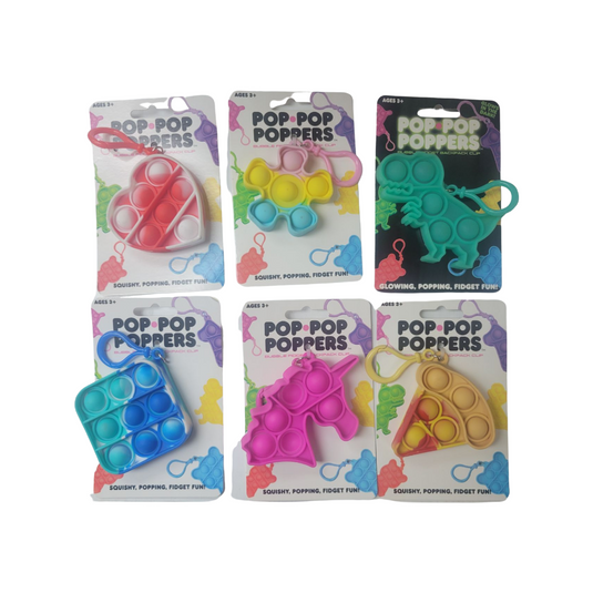 Pop It Backpack Clips- Assorted - Dinosaur, Heart, Pizza, Star, Unicorn, Tie Dye Square