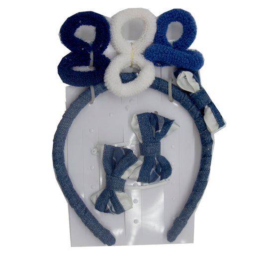Kids Blue Hair Accessory 6 Ponytails , 1 Blue Headband , 2 Blue Bow Berets