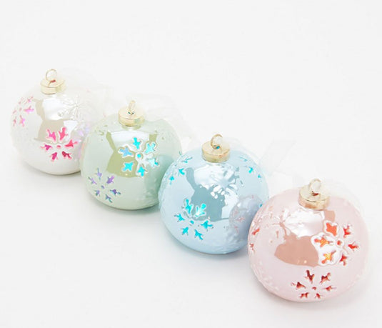 Santa's Best Iridescent Porcelain Ornaments (Set of 4)
