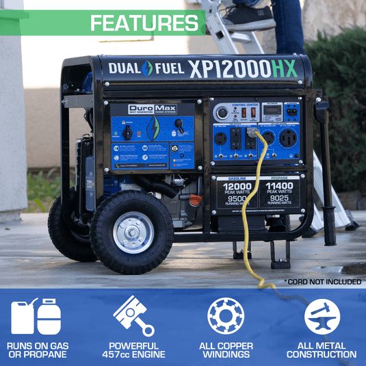 DuroMax 12000 Watt 18 HP Dual Fuel Gas Propane Portable Refurbished Generator