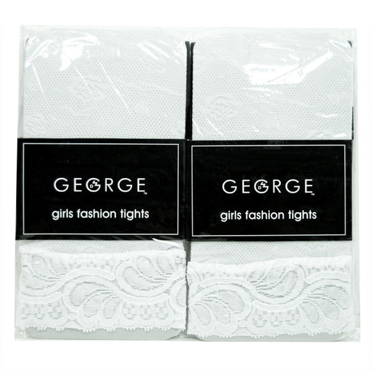 George Girls Fashion Tights (White w/Stirrups) - Size 12-16
