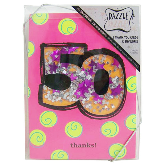 50th Birthday Shaker 8 pk Thank You Cards and Envelopes